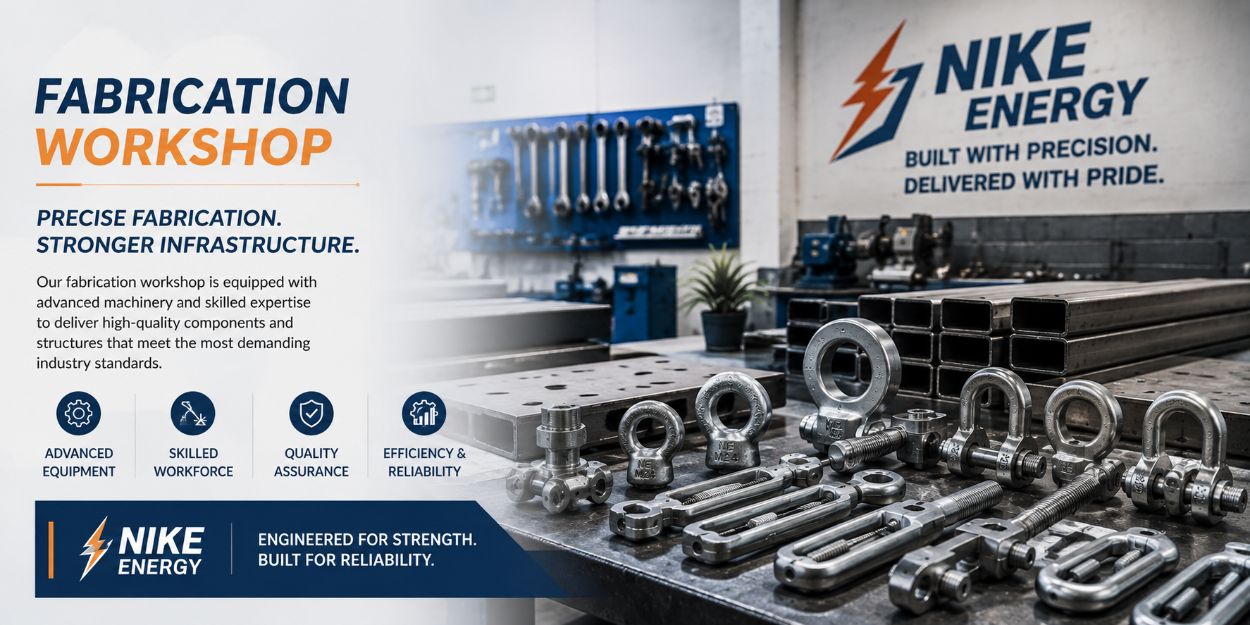 Industrial fabrication workshop at Nike Energy