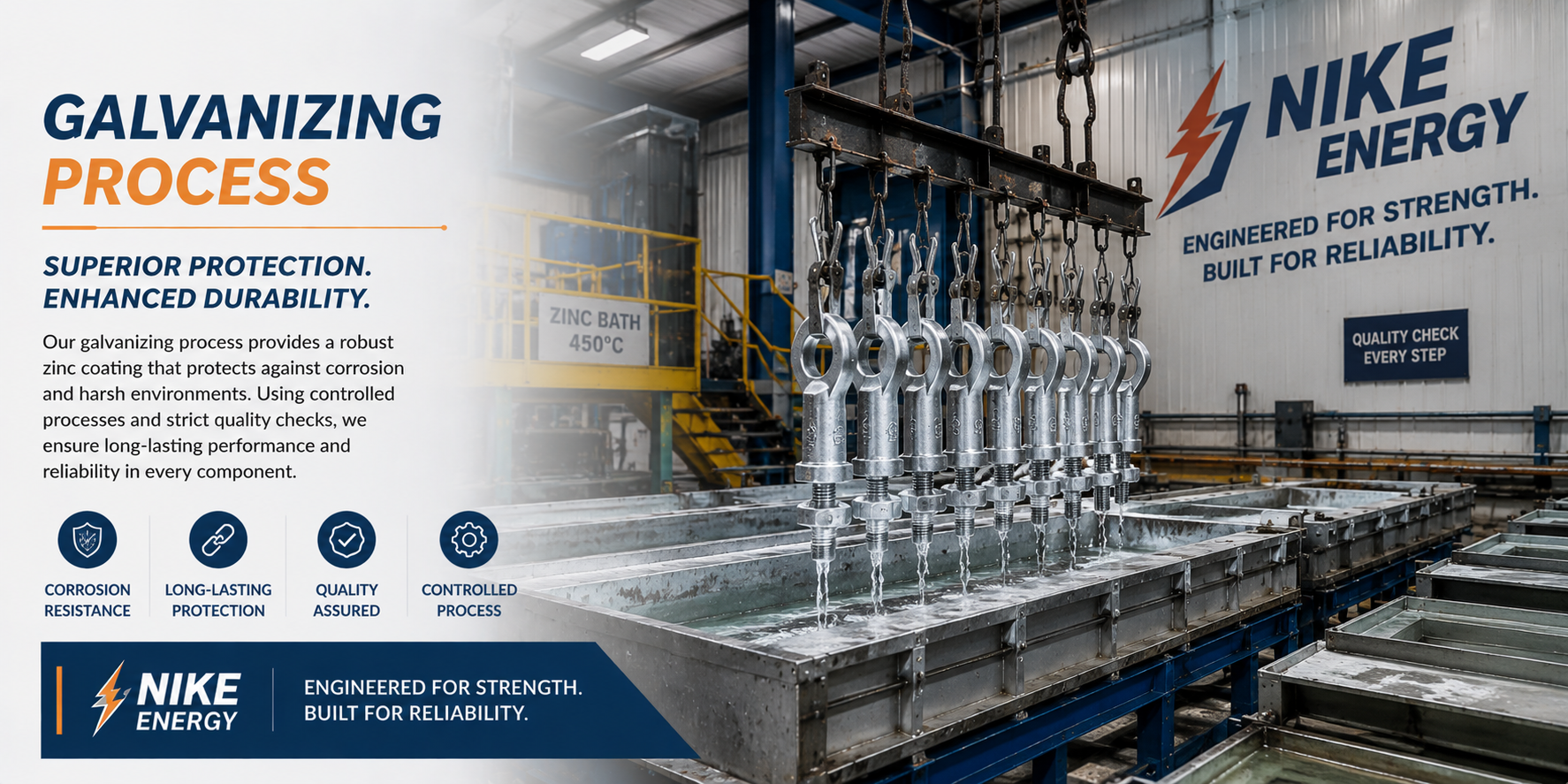 Hot dip galvanizing and surface treatment process at Nike Energy