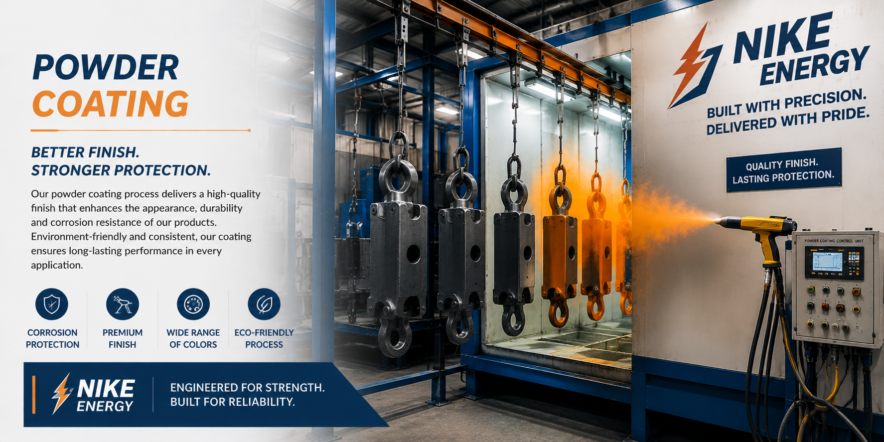 Powder coating and finishing process for industrial components