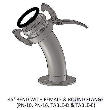 PERROT TYPE 45° BEND WITH FEMALE & FLANGE ( GALVANIZED )