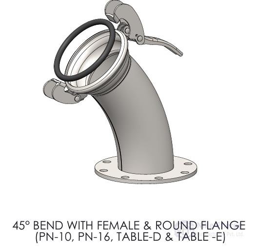 MILLER TYPE 45° BEND WITH FEMALE & FLANGE ( GALVANIZED ) - SQUARE FLANGE