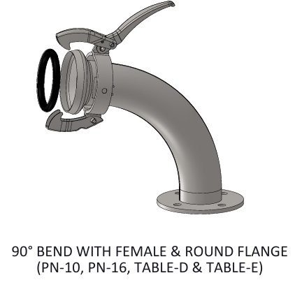 PERROT TYPE 90° BEND WITH FEMALE & FLANGE ( GALVANIZED )