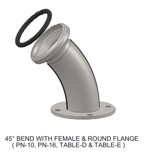 BAUER TYPE 45° BEND WITH FEMALE & FLANGE (GALVANIZED)