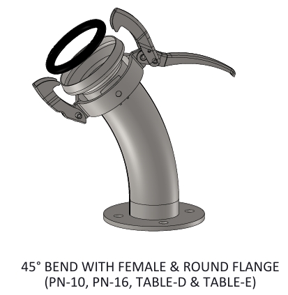 PERROT TYPE 45° BEND WITH FEMALE & FLANGE ( GALVANIZED )