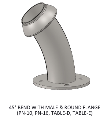 PERROT TYPE 45° BEND WITH MALE & FLANGE ( GALVANIZED )