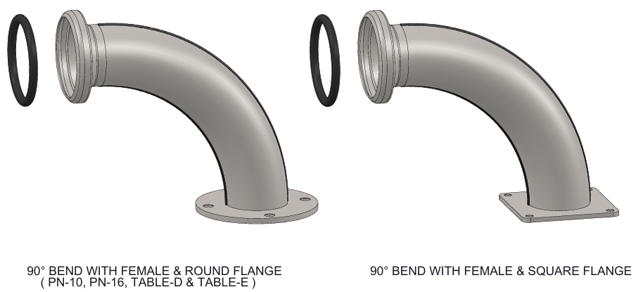 BAUER TYPE 90° BEND WITH FEMALE & FLANGE ( GALVANIZED )