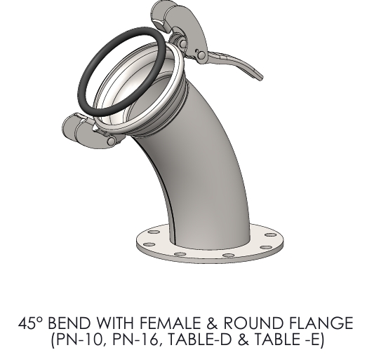 MILLER TYPE 45° BEND WITH FEMALE & FLANGE ( GALVANIZED ) - SQUARE FLANGE